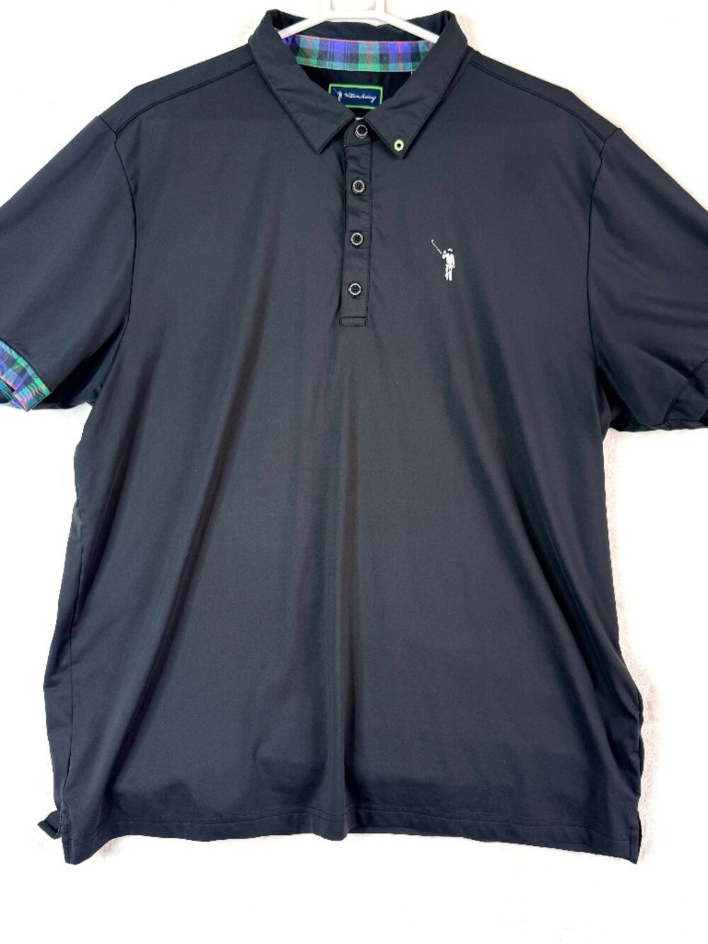 WILLIAM MURRAY Plaid Trim Dad Golf Travel Stretch Performance Polo Shirt XL
